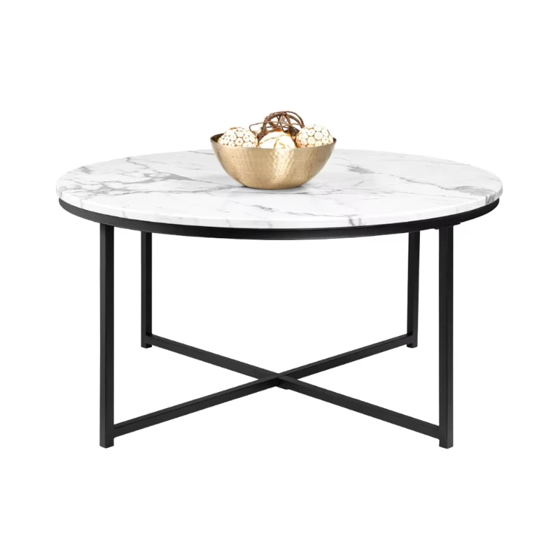 

Modern living room simple multi-functional X-shaped metal frame marble round desktop coffee table