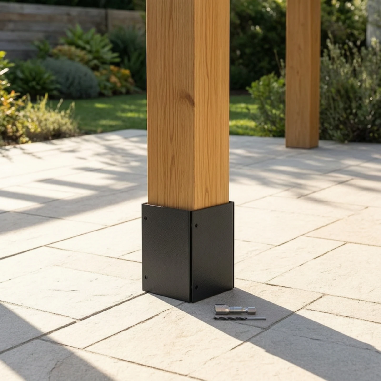 Post Protector with Screws Easy-to-Install Metal Post Sleeve with Drill Bit Hardware Powder-Coated Rust-Resistant for Homeowners
