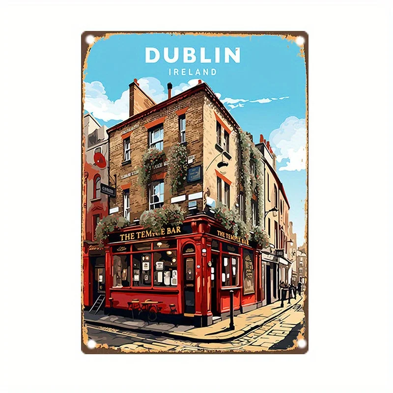 Vintage Dublin Ireland Metal Tin Sign Wall Art - Weatherproof And Waterproof Iron Decor for Home, Garden, Bar, And Office - Pre-