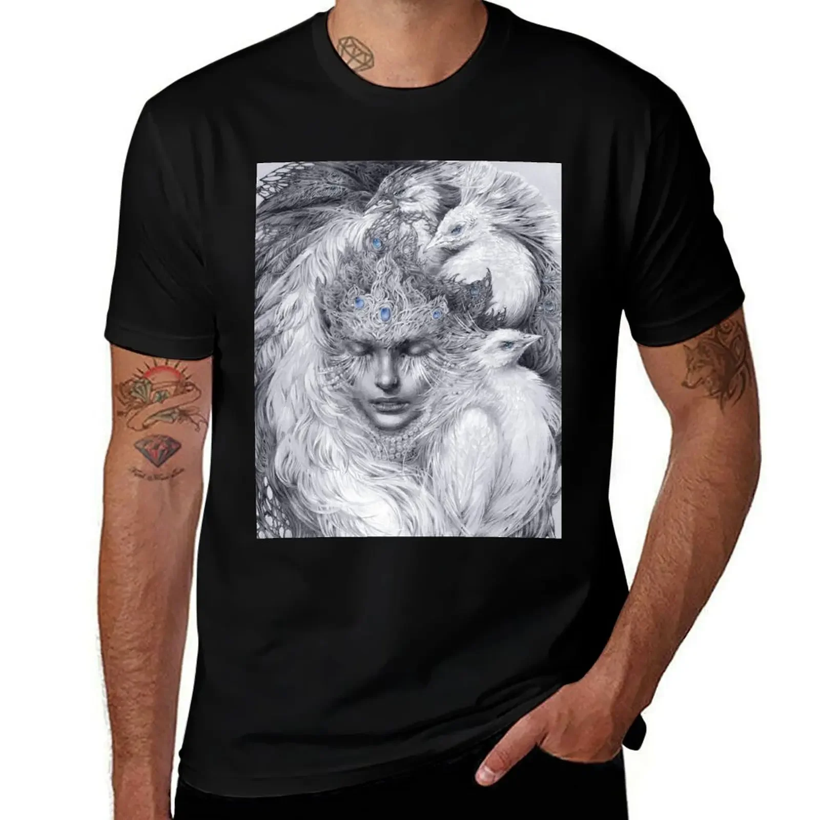 Fairy lady with white peacocks. T-Shirt oversized t shirt valentines boutique clothes shirts graphic tee men