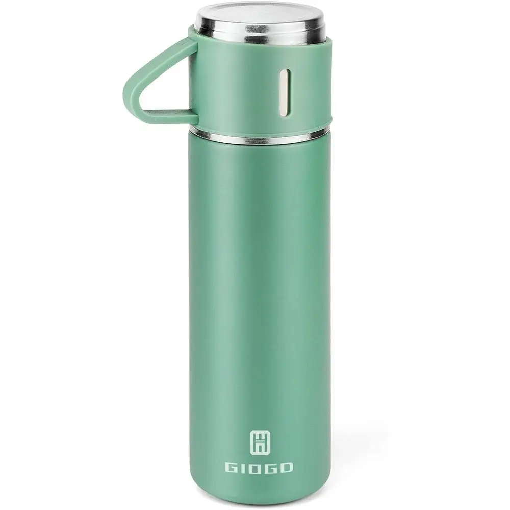 500ml Vacuum Insulated Stainless Steel Bottle with Cup - Keeps Drinks Hot or Cold (Green, Single)