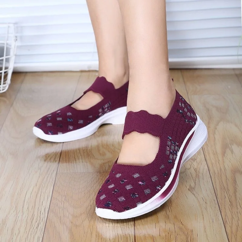 Fashion Non-slip Granny Shoes for Women Comfortable Summer Mesh Mary Jane Shoes Mom Plus Size 41 Female Wedges Flats Loafers