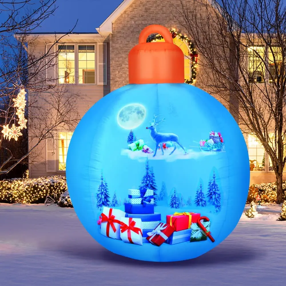 Kerst Opblaasbare Ballen Decoraties Blow Ups Kerst Ornament Blauwe Bal Met Santa Gift Ontworpen Patroon Indoor Outdoor Speelgoed