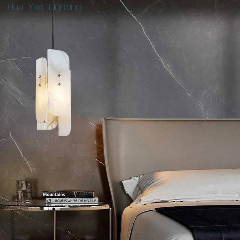 New Marble full Copper Chandelier Restaurant Modern Villa Hotel bedroom single head hanging bedside lamp Bar Chandelier