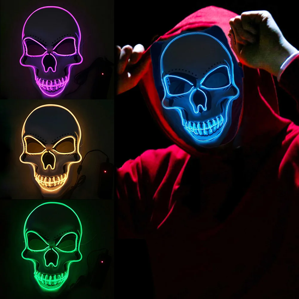 Skull LED Mask Masquerade Masks Neon Mask Light Glow In The Dark Mascara Horror Mask Glowing Masker Halloween Party Masque