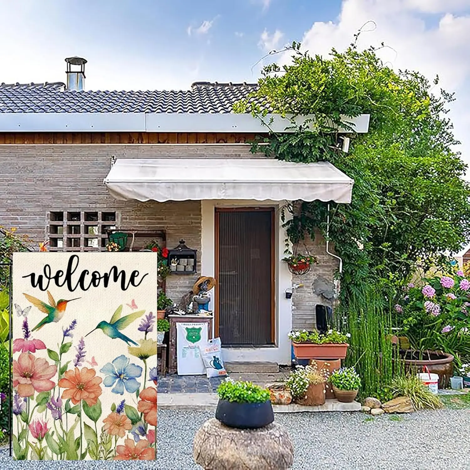 Hummingbird SpringFloral Welcome Garden Flag 12 x 18 Inch Double Sided Seasonal Holiday Flag Farmhouse Yard Outdoor Flag Sea AAS