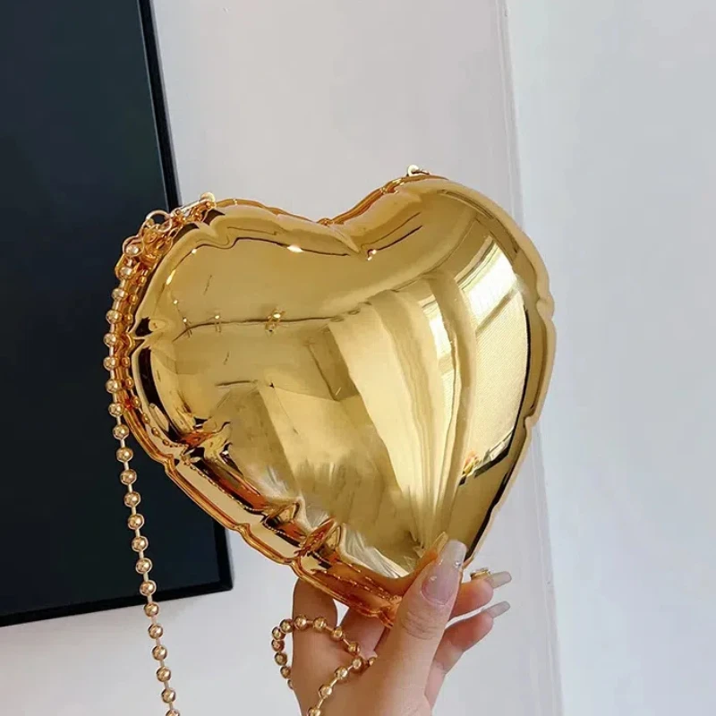 Heart Shaped Evening Crossbody Bags 2024 Trend Fashion Cute Female Shoulder Bag Luxury High Quality Party Mirror Women\'s Bag