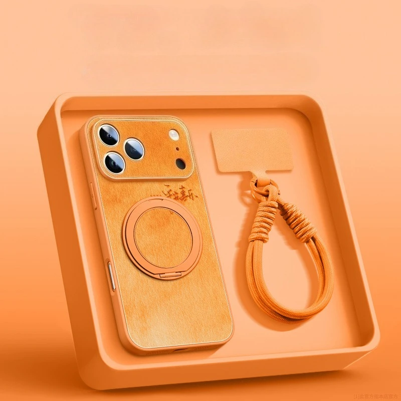 

Sheepskin Pattern Magnetic Bracket Handheld Hanging Rope Phone Anti Fall Protective Case Suitable of IPhone 15 16 17 Full Series