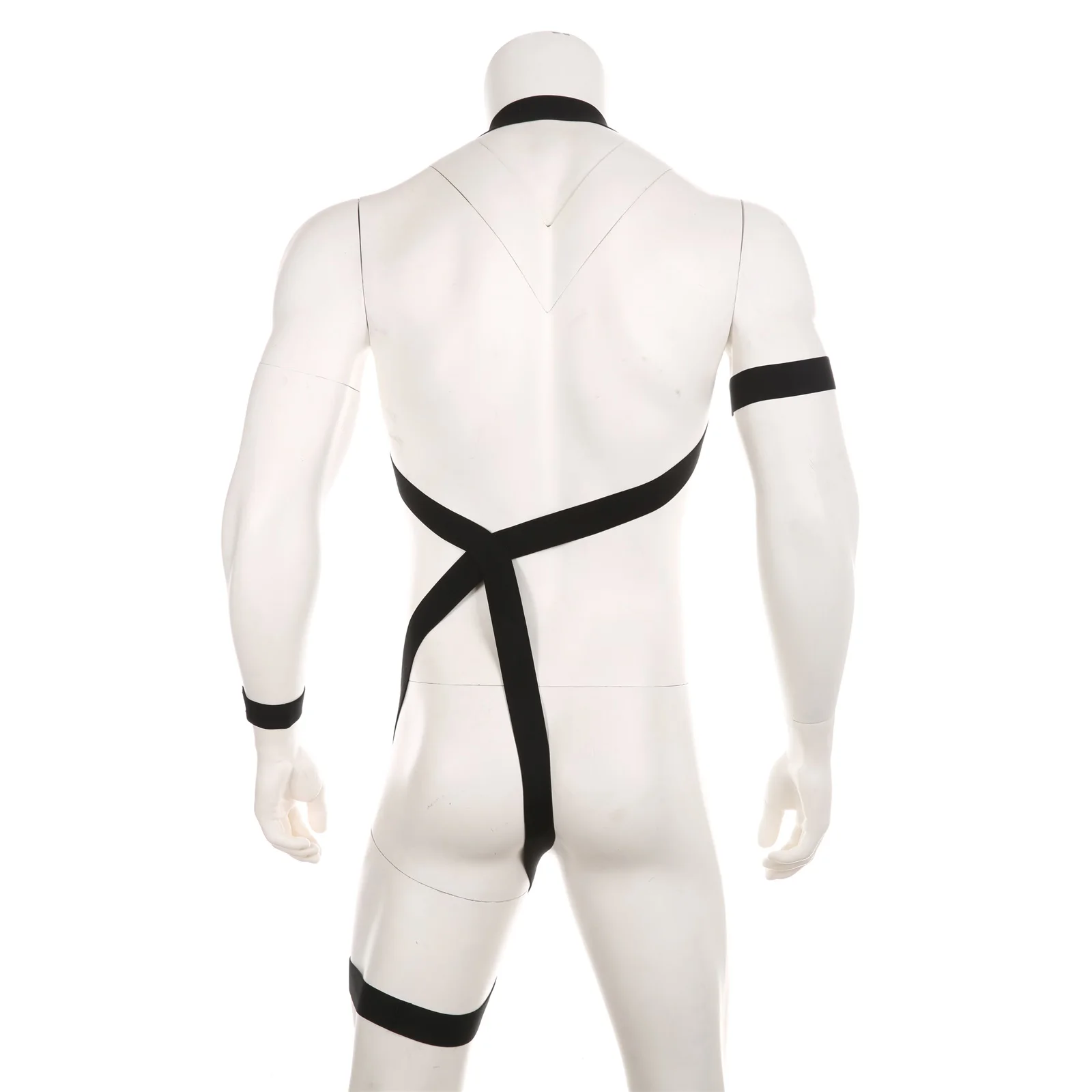 2 Style Sexy Men\'s One-Piece Chest Harness Bondage Straps Elastic Halter Lingerie Leg Restraint Belt with Arm Wrist Band