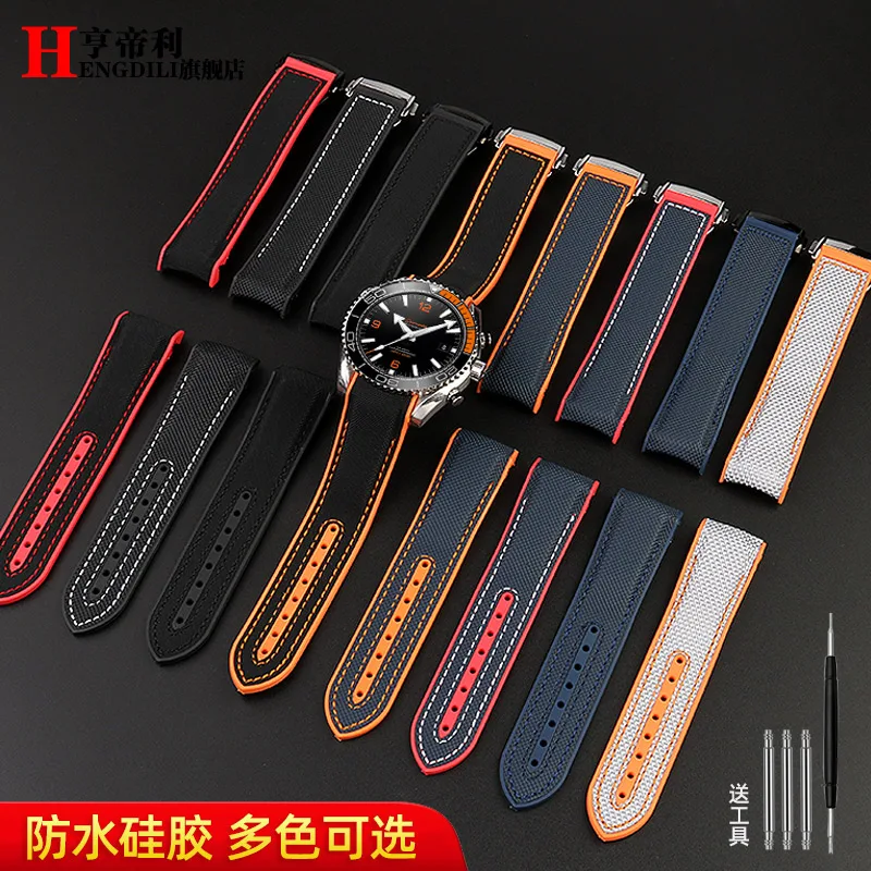 8 colors Curved end Strap For Omega Seamaster 300 Ocean Speedmaster 8900 Planet Ocean 20m 22mm Fabric Nylon Rubber men WatchBand