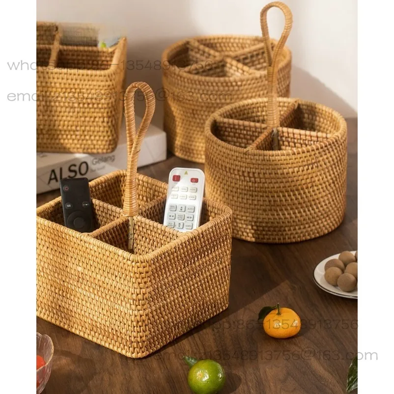 Vietnam Rattan Weaving Living Room Desktop Remote Control Storage Box Creative Storage Basket Makeup Brush Pen Holder