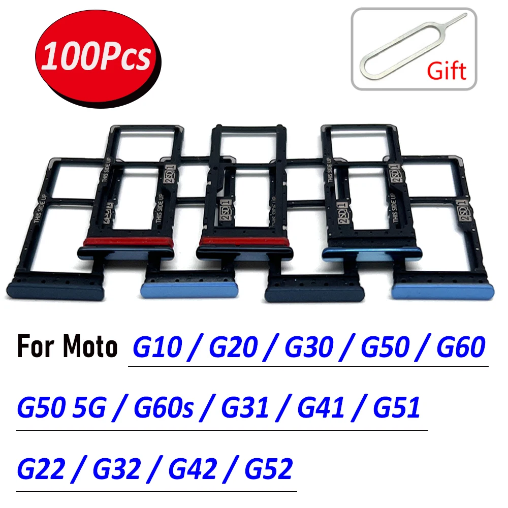 100Pcs，SIM Card Holder Tray Chip drawe Slot Holder Adapter Socket + Pin For Motorola Moto G10 G20 G30 G50 5G G60 G60S G31 G32