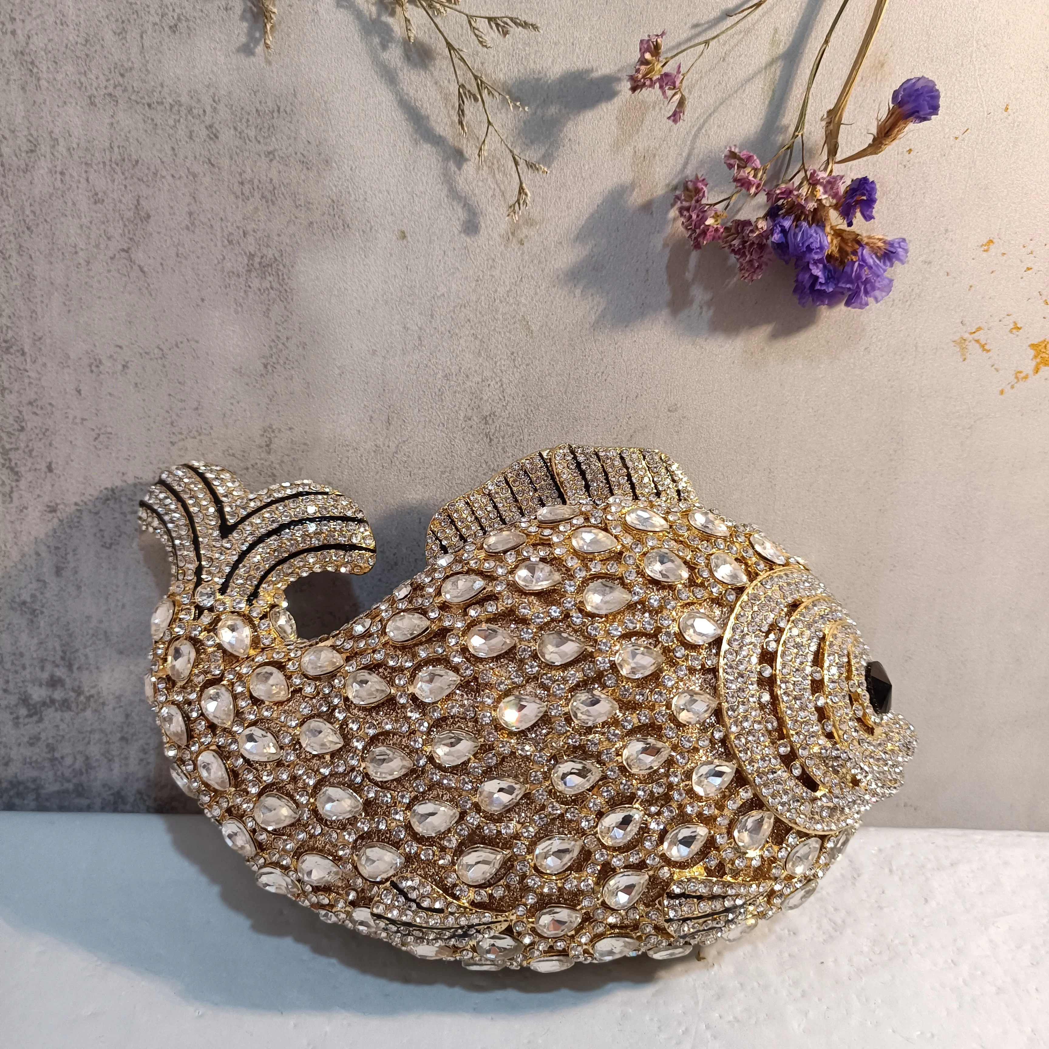 XIYUAN Cute Fish Animal Cocktail Prom Bags Woman Bridal Dinner Purse Crystal Diamond Evening Bag Wedding Party Mini Gift Handbag