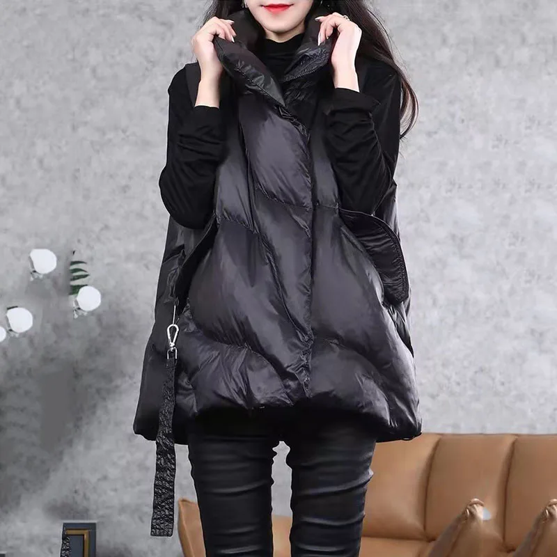 New Winter Down Cotton Vest Women Loose Solid Sleeveless Jacket Coat Female Warm Vests Autumn Lightweight Waistcoat Brown Black