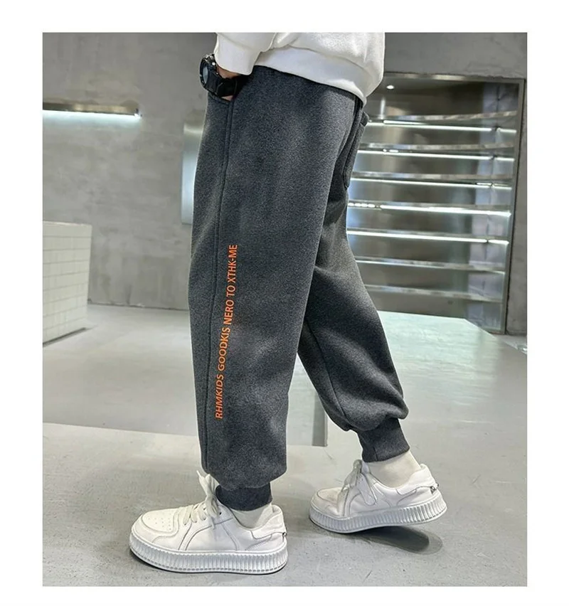 Boys Lambswool Thick Pants Winter Teenager Padded Plush Velvet Cotton Sports Trousers Big Kids Warm Snow Clothing 5-14 Years