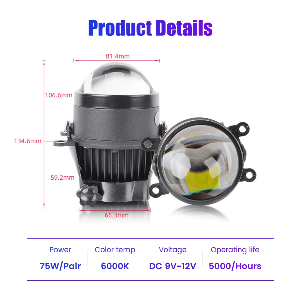 

2PCS/lot 3.0 Inch Projector Lens Bi Led Fog Lights Headlight Fog Lamp Car High/Low Beam For Toyota Jeep Audi BMW Lada Nissan VW