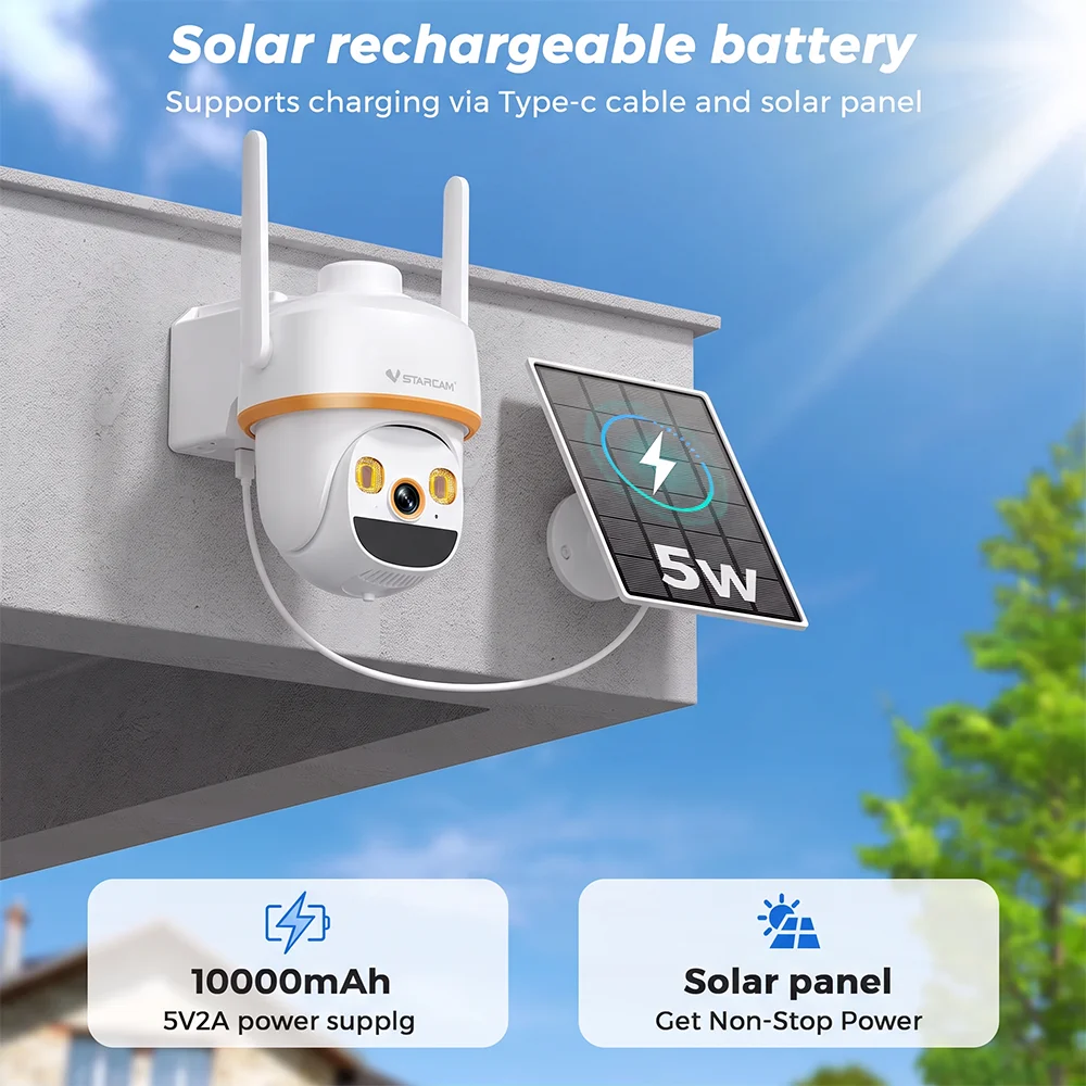 3MP 2K Solar Camera Wifi Outdoor 24/7 Video Record  PTZ  Wireless Security Camera Built-in Battery 365 Days Standby  Auto Zoom Tracking CCTV Cameras