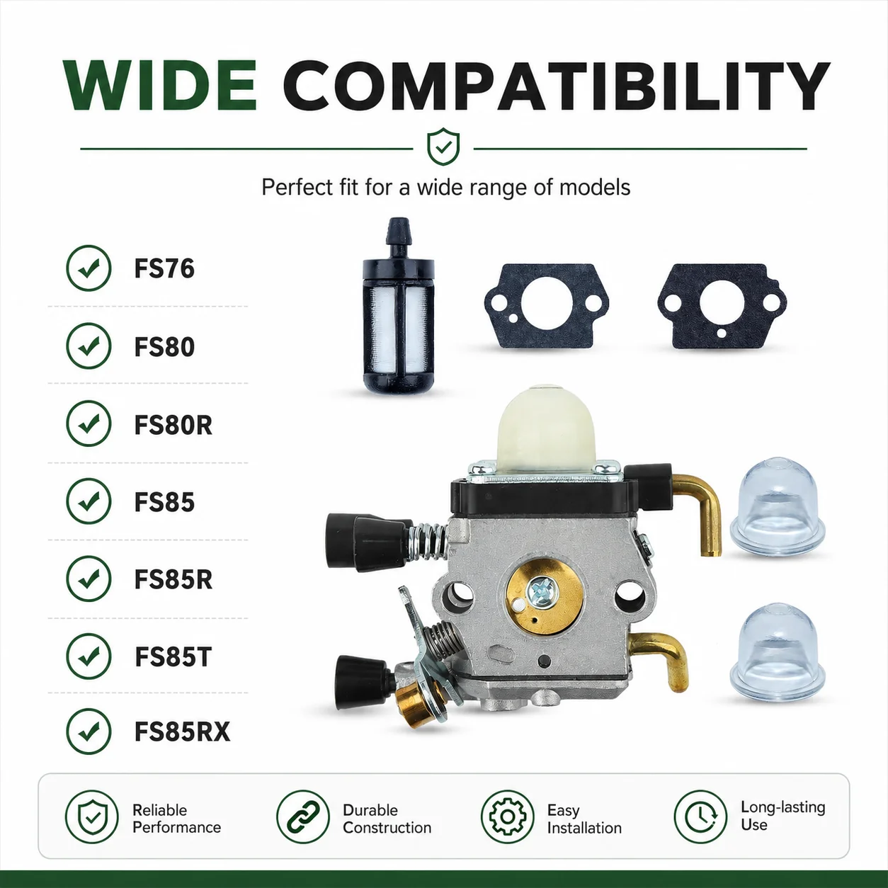 Carb Kit Fuel Filter Oil Bubble Gaskets For Stihl FS75 FS76 FS80 FS85 FS85R FS85T Trimmer Parts Replaces ZAMA C1Q-S28E C1Q-S28D