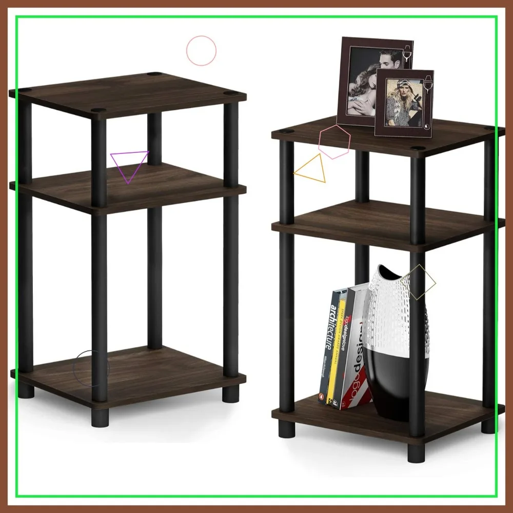 

3-х уровневый торцевой столик с открытым хранилищем, компактный приставной столик для спальни, гостиной, 2 шт. в упаковке из орехового черного цвета