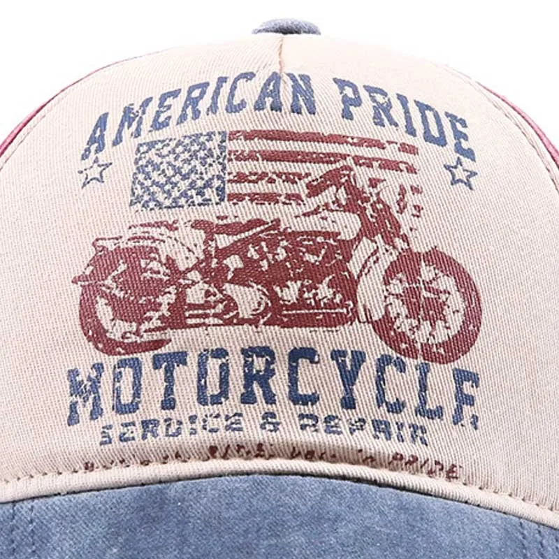 Motorcycle print baseball cap Washed visor American embroidery old duck cap Trucker cap