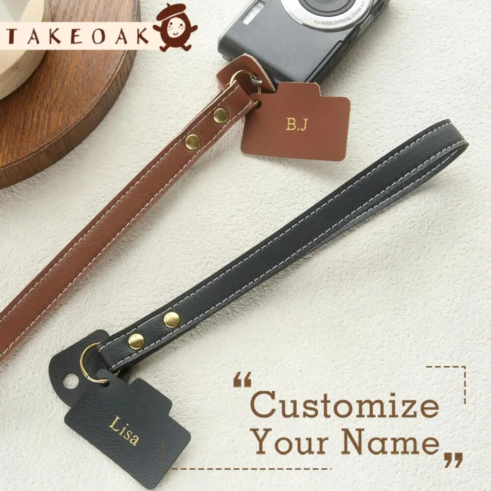 Custom Gold Hot Stamping Name Camera Wrist Strap Pu Leather Adjustable Hand Lanyard Anti-Lost Camera Strap Photographer Gift