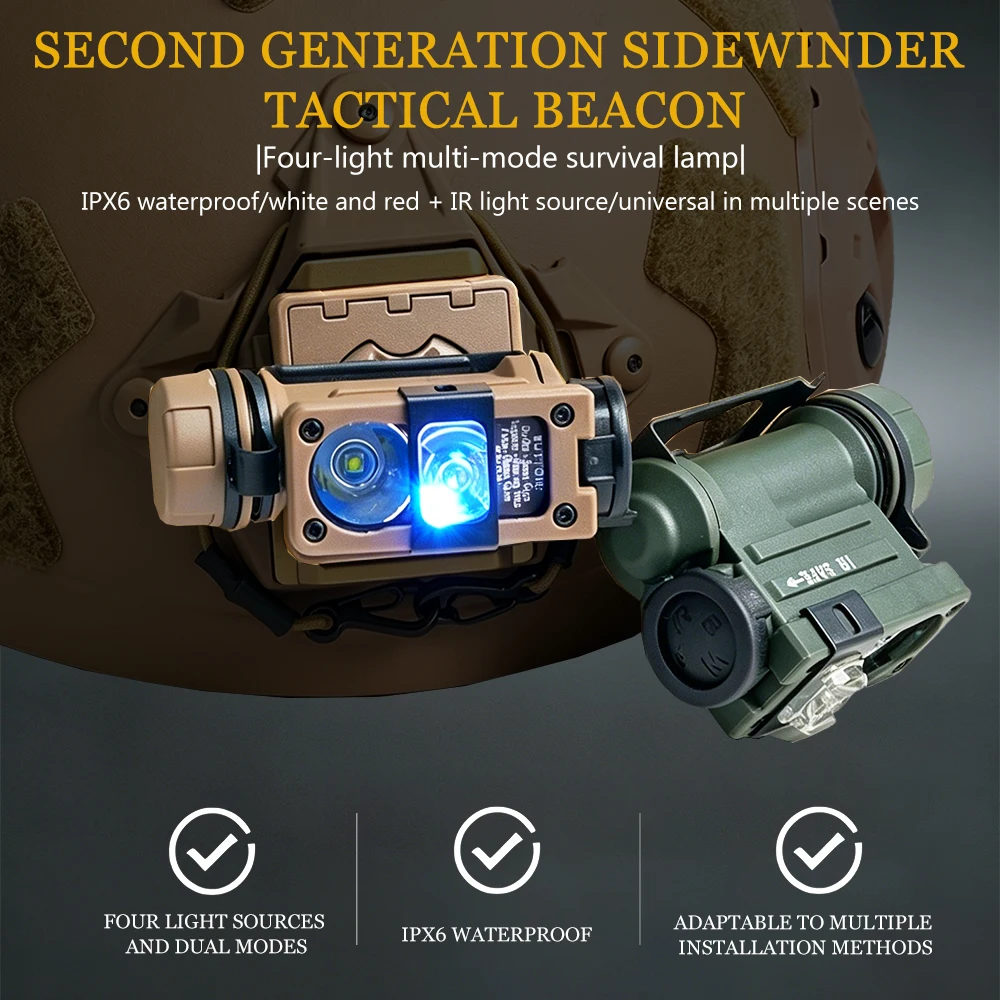 BOOIU 2nd Gen Sidewinder Tactical Light | Multi-Source Waterproof Helmet Signal Light for Outdoor Use