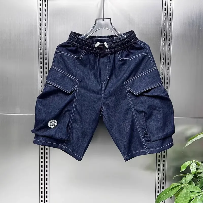 

Loose Fit Summer Thin Denim orts Youth Trendy Workwear Casual Straight Leg Five-Quarter Length ex Jeans ortalls