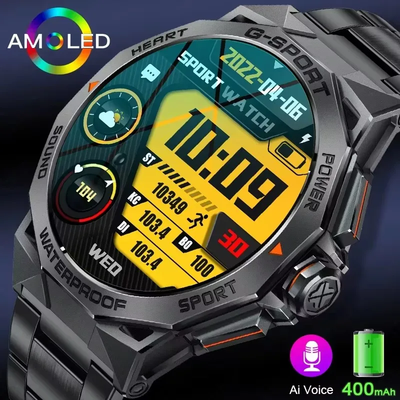 Smart Watch Men 1.43”AMOLED Sport Fitness Tracker Heart Rate Blood Pressure Monitor Sleep Quality Analysis IP68 Waterproof Watch