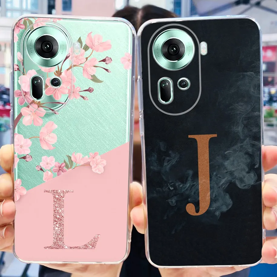 For OPPO Reno 11 Pro Case CPH2607 Transparent Cover Silicone Cute Letters Phone Case For OPPO Reno 11 CPH2599 Funda Reno11 Coque