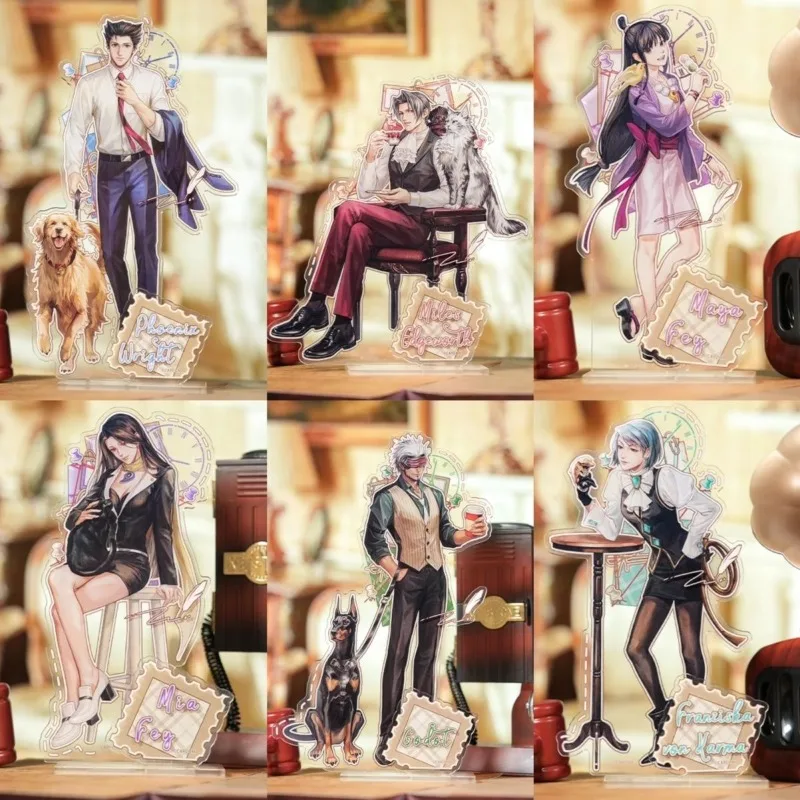 Llavero de anime de pie Ace Attorney ‌ Phoenix Wright Mia Fey llavero para hombre para mujer figura de dibujos animados llavero acrílico colgante regalo