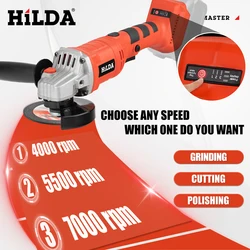 HILDA 125mm Brushless Angle Cutting Grinder Hand Recharge Grinder Electric Grinder For 18V Makita