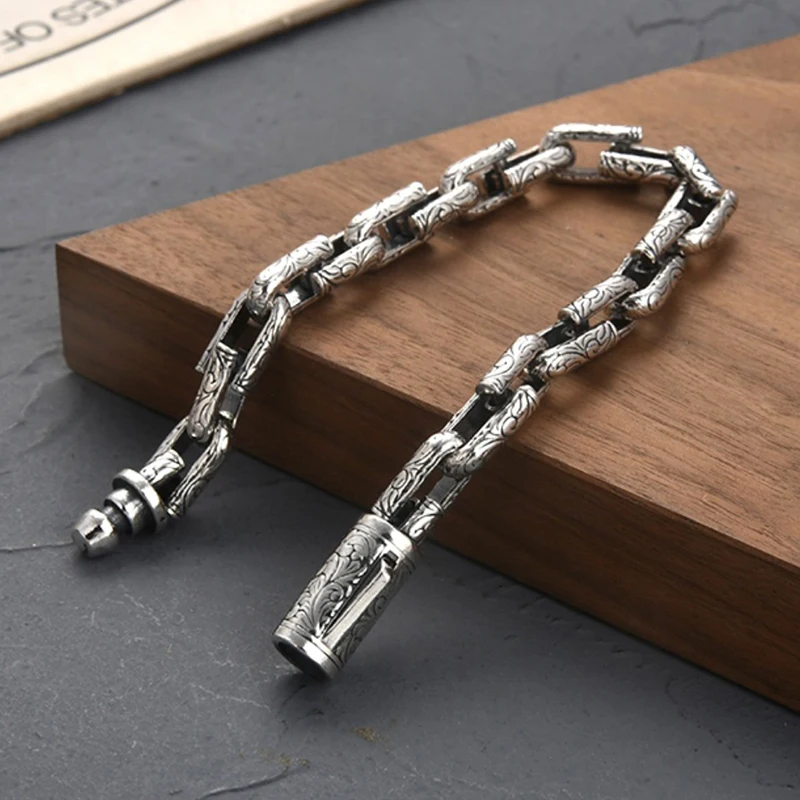 Handmade Chain Crack Print Bracelet For Men Personality High Quality Silver Plated Horseshoe Buckles Bracelet Vintage Jewelry