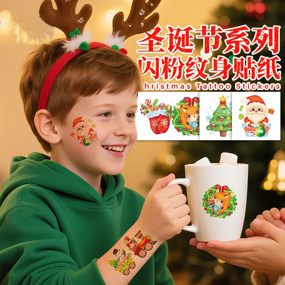 

Татуировка-наклейка, Рождественский подарок, Санта-Клаус, Хэллоуин, мультяшный элемент, водонепроницаемая, временная, поддельная, вспышка для мужчин, женщин, детей