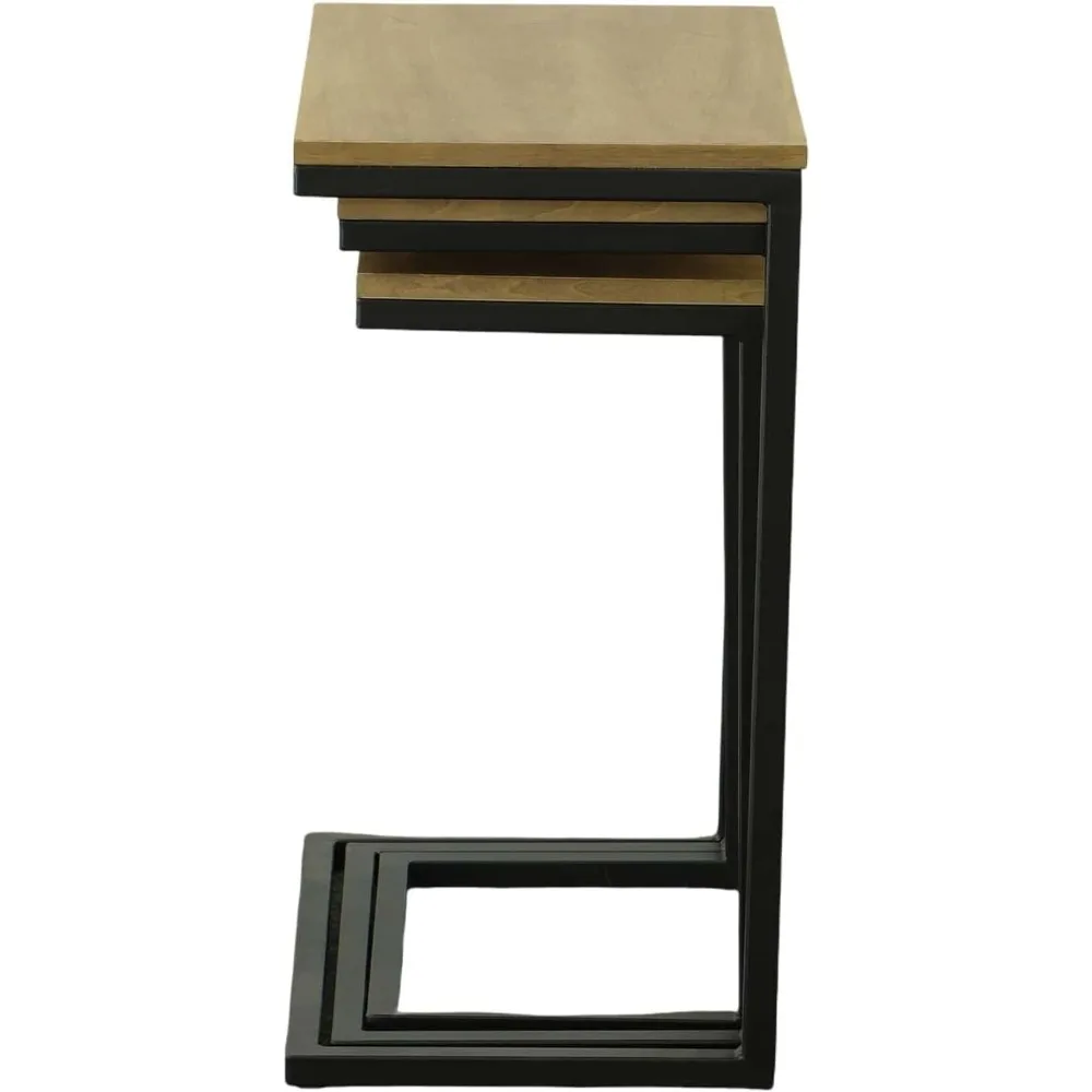 طقم طاولة متداخلة خشبية مستطيلة مكونة من 3 قطع مع إطار من سبائك الصلب للأثاث الحديث والمساحة #6