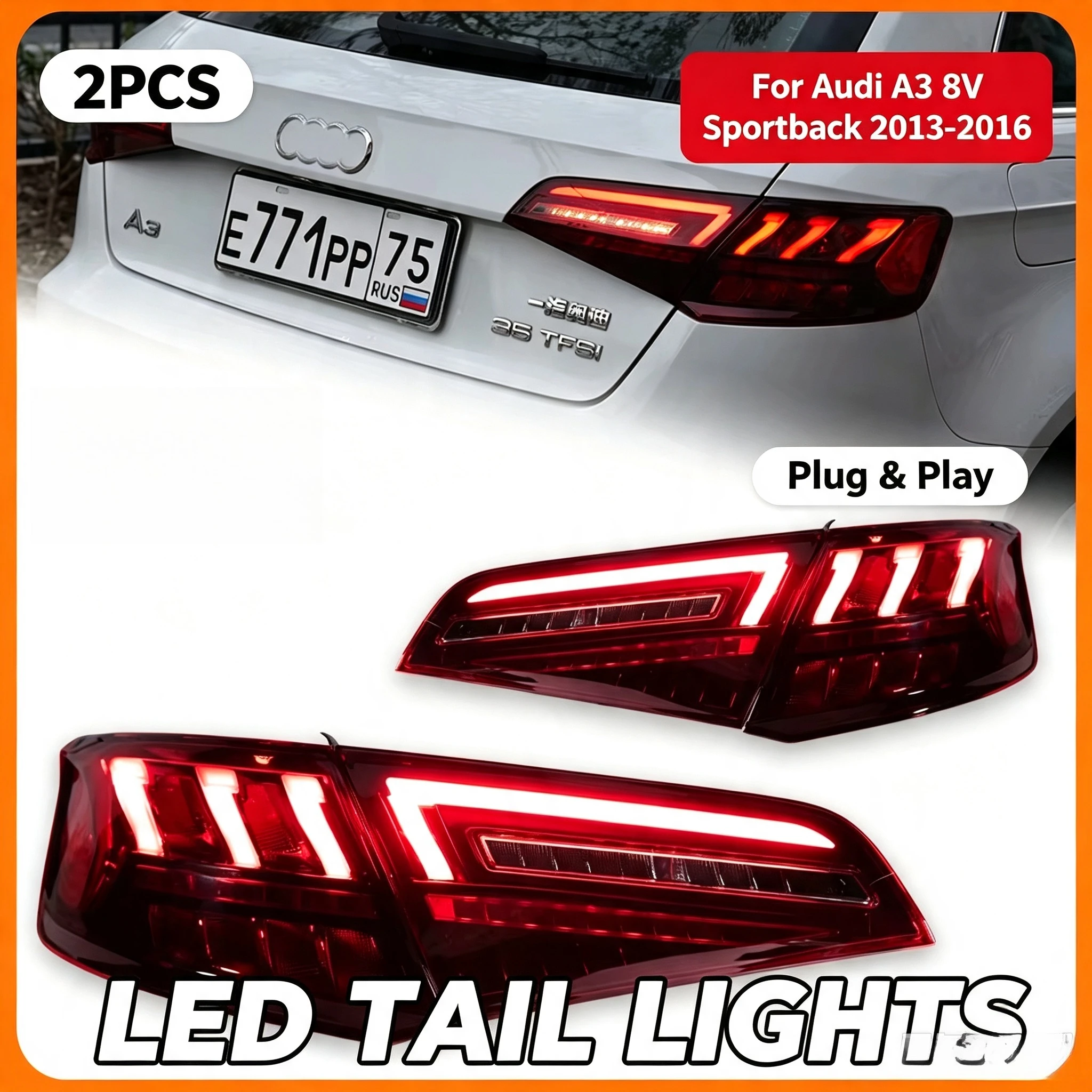 LED-Rückleuchte für Audi A3 8V Sportback 2013-2016 S3 DRL Dynamisches Signal Rückfahrleuchte Rücklichteinheit