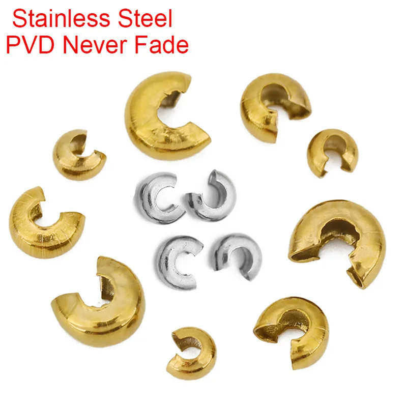 20pcs Never Fade Stainless Steel Crimp End Beads Cover 4 5 6 mm Big Hole Spacer Stopper Beads Bracelet Necklace Jewelry Making