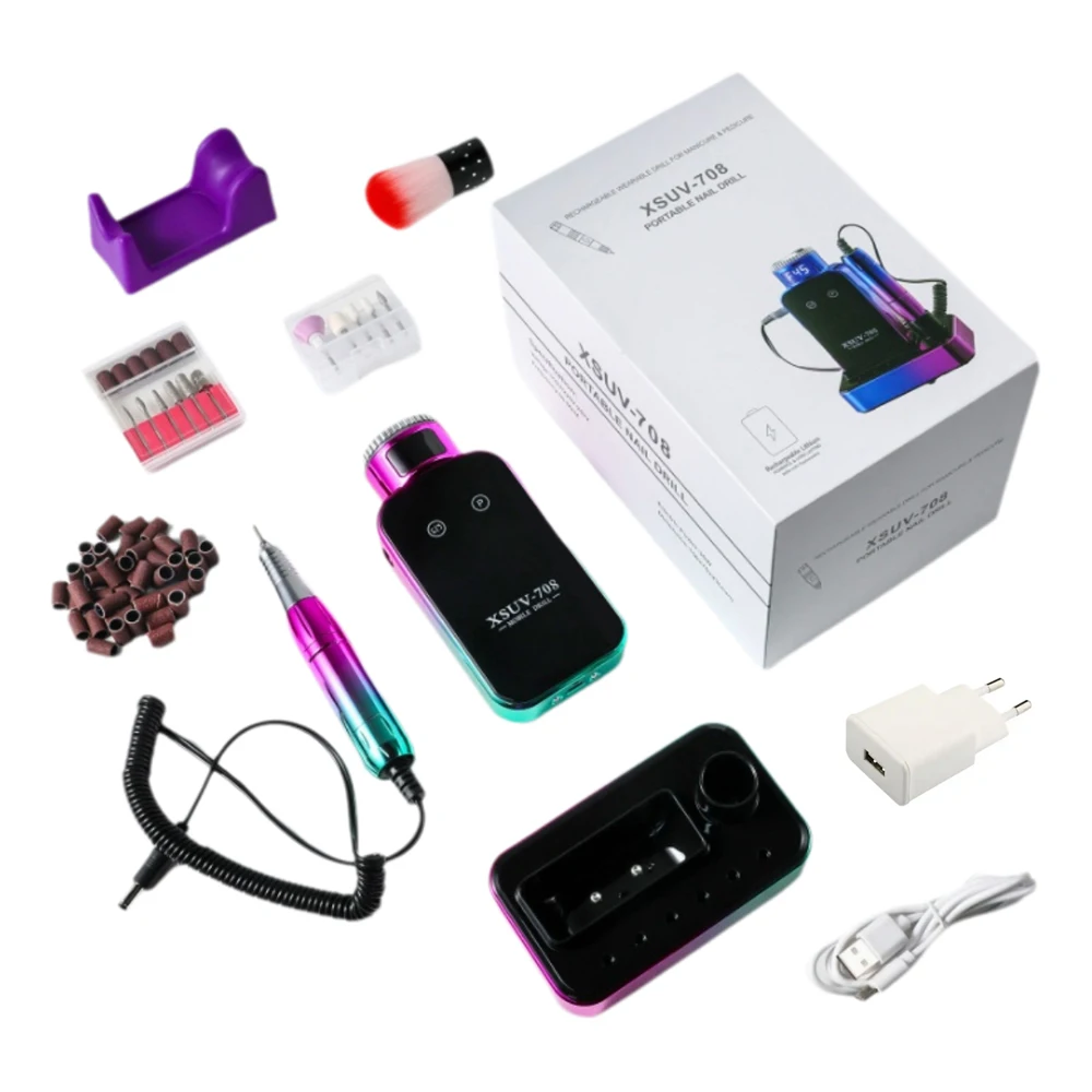 ماكينة حفر الأظافر 45000 دورة في الدقيقة مع قاعدة شحن ملف كهربائي محمول لمجموعة أظافر جل طلاء الأظافر ساندر مانيكير #6