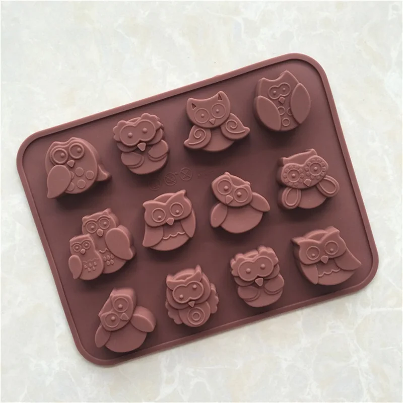 12-piece owl silicone chocolate mold with multiple shapes, aromatherapy mold, ice tray mold, cold process soap