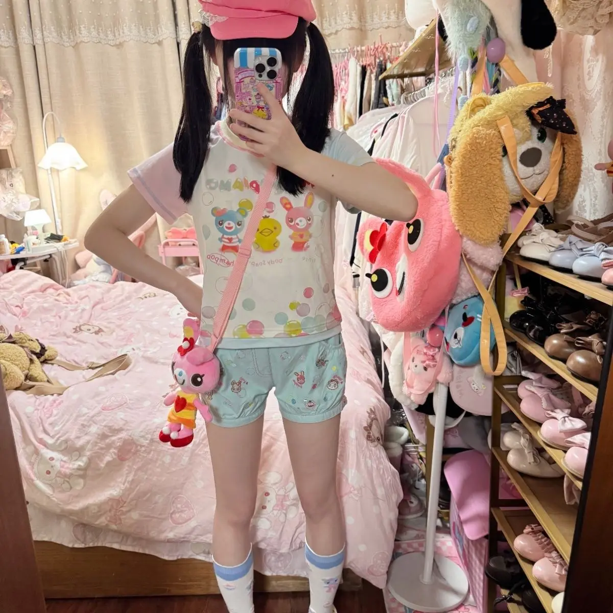 Japanisches Jojifuku-T-Shirt mit süßem Cartoon-Motiv, süßes Mädchen-Kurztop, Sommer-T-Shirt mit kontrastierenden Farben und kurzen Ärmeln, Y2k-Grafik-T-Shirts