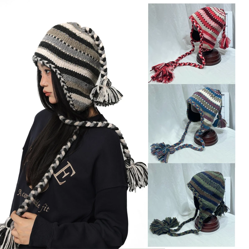 Anime Cosplay Apparel Okazaki Shinichi NANA Hats Women Tassel Ear protection hat Beanies Winter Keep Warm Gorros