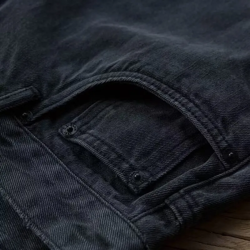 Fall Winter Work Pants Straight Leg Loose Fit Denim Wear Resistant Long Trousers mid Waist Slightly Elastic Other Brand