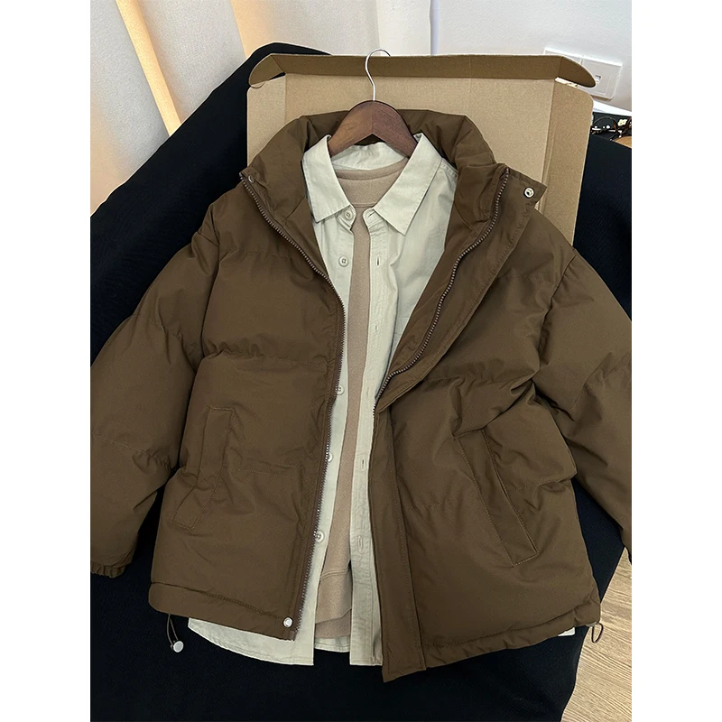 

Caramel ort down Cotton Jaet Men's Thiened Winter Coat Warmth Youth Casual Sle Zipper Closure Long Sve Stand Collar