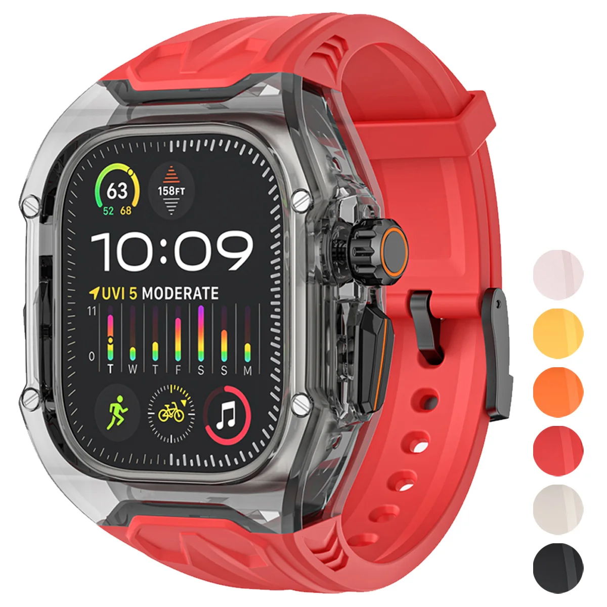 

Прозрачный комплект для модификации Apple Watch Ultra 9: ремешок и корпус для IWatch Series 9, 8, 7, 6, 5, 4SE, 45/44/49 мм, резиновый ремешок для модификации.