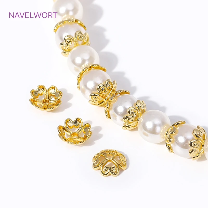 8MM 18K Gold Plated Brass Hollow Flower Caps Metal Bead End Caps For Jewelry Making DIY Beading Bracelets Accessories Wholesale