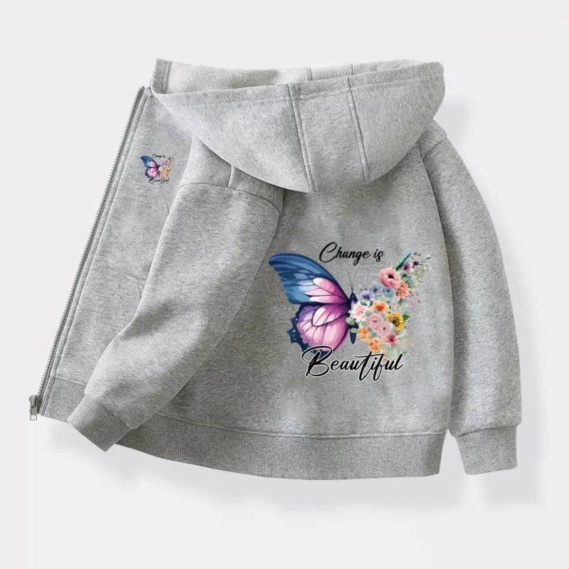 Kinder-Modeschichtmantel mit Schmetterlings- und Blumenmuster, langärmeliges Kapuzenoberteil für Mädchen, Herbst-Baumwoll-Sweatshirt, Größe 5-14T – Detail 8