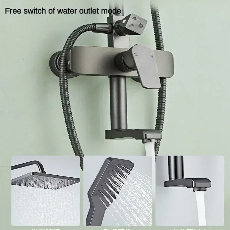 Three Ways Water Outlet knobbed Shower Full Set for Bathroom Wall Mounted Rotatable Faucet Rainlfall Hot Cold Shower System