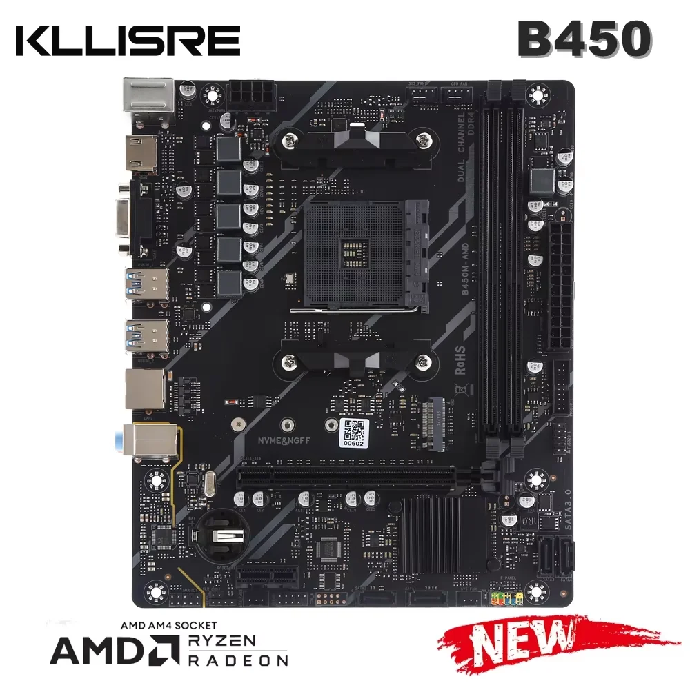 Kllisre B450M Motherboard for AMD Ryzen AM4 CPUs DDR4 Desktop Mainboard Micro ATX M.2 NVMe SATA III
