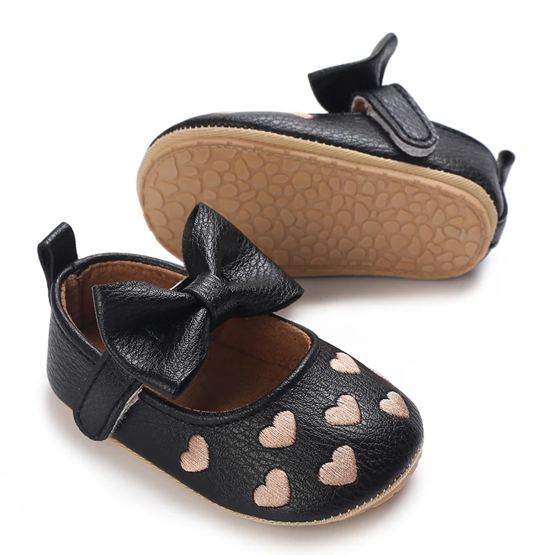 Cute Baby PU Leather Baby Boy Girl Baby Moccasins Moccs Shoes Bow heart-shaped Rubber Soft Soled Non-slip Footwear Crib Shoes