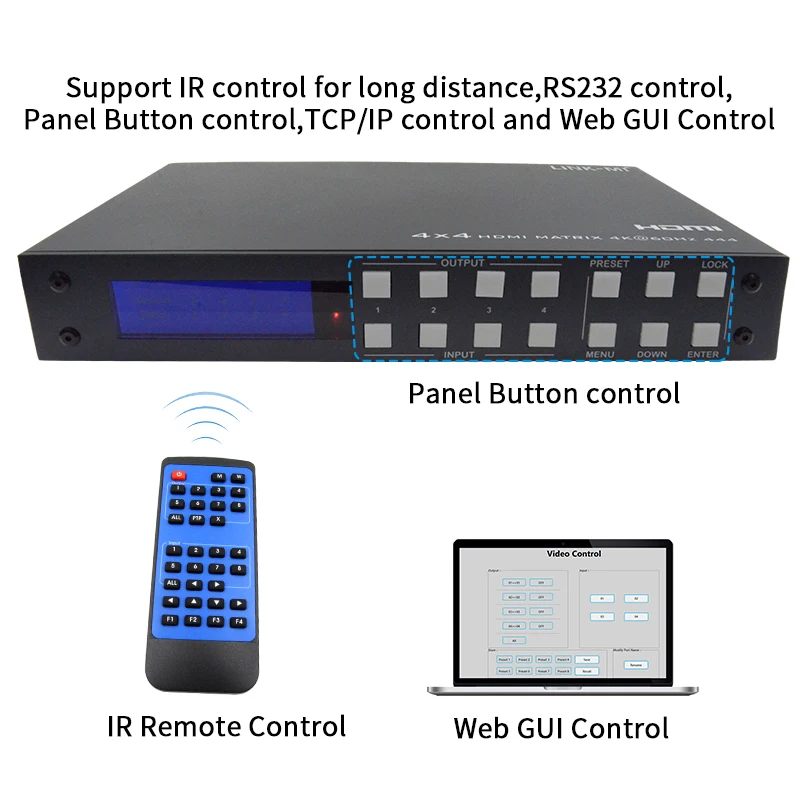 Imagem -04 - Link-mi 4x4 Hdmi Matrix Switch 4k @ 60hz Suporte de Áudio Ligado Desligado com Edid Hdr 18gbps Rs232 Tcp ip Web Gui Controle