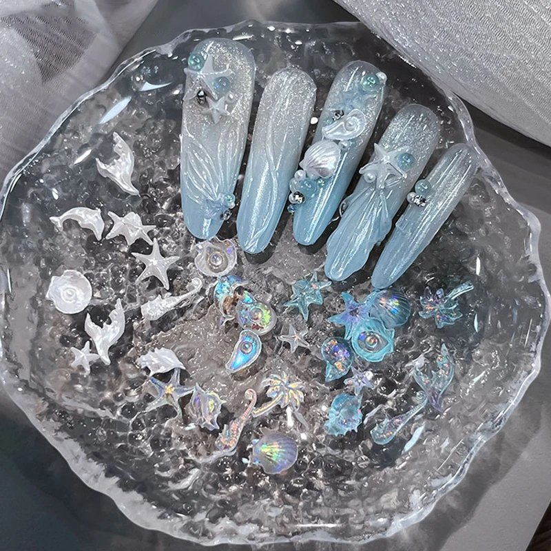 อุปกรณ์ตกแต่งเล็บ 50 ชิ้น ชุดรวมลายเปลือกหอย ดาวทะเล และคริสตัล สำหรับงานศิลปะบนเล็บ